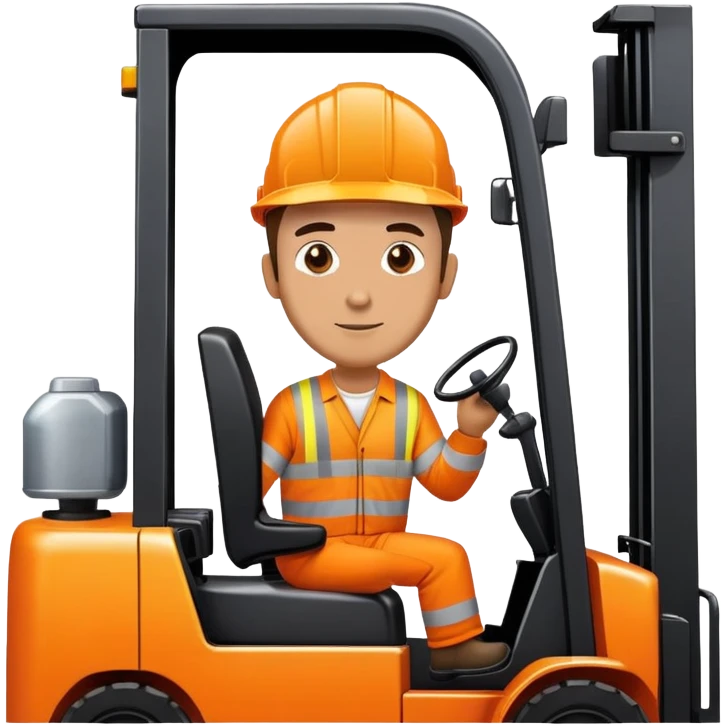 man wearing orange hi visibility overalls driving a forklift truck emoji