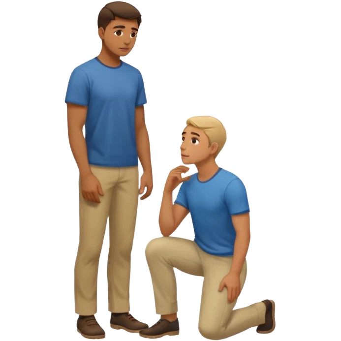 a guy standing up and another guy on his knees in front of said guy standing up but also looking up at him emoji