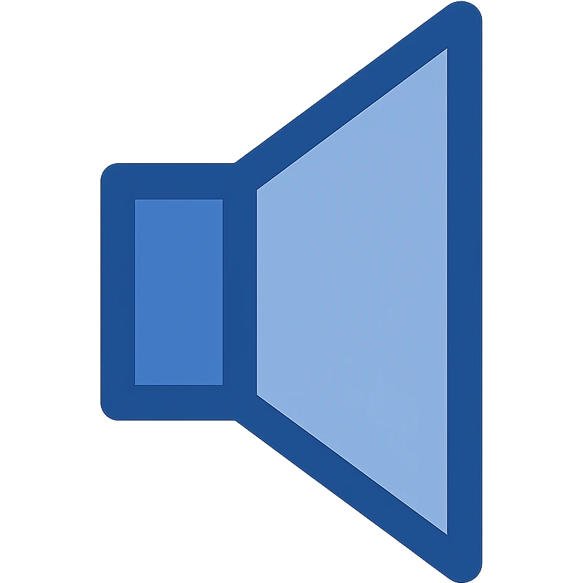 Create a very simple flat color clip art style sound icon with no text. Use three blue shades from the palette, focusing on blue and light blue tones. Reimagine the speaker shape with minimal design and transparent background. emoji