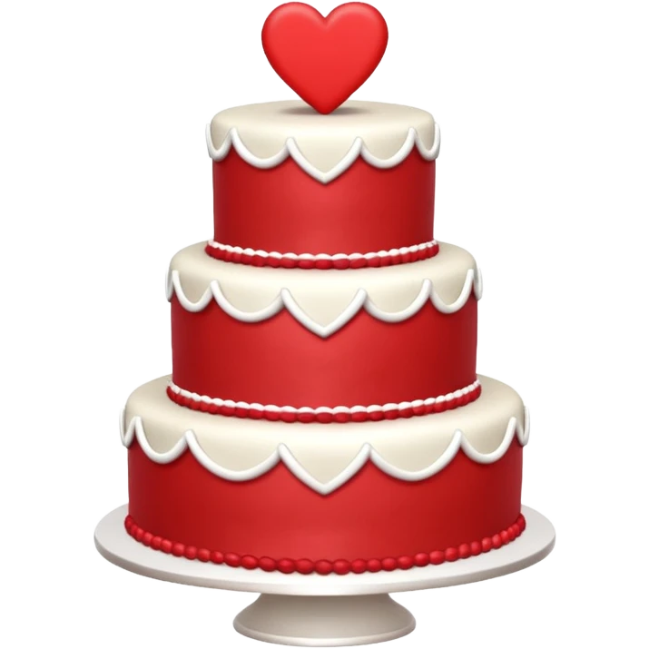 red wedding cake with two tiers and hearts emoji