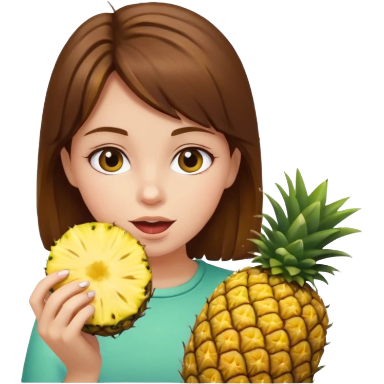 Girl with brown hair eating pinnapple emoji