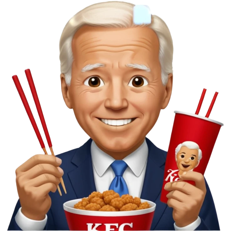 Joe Biden eating KFC with chopsticks emoji