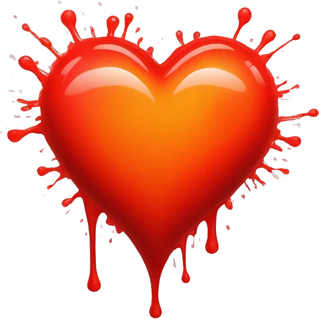 bleeding red heart glowing red-orange with splatter emoji