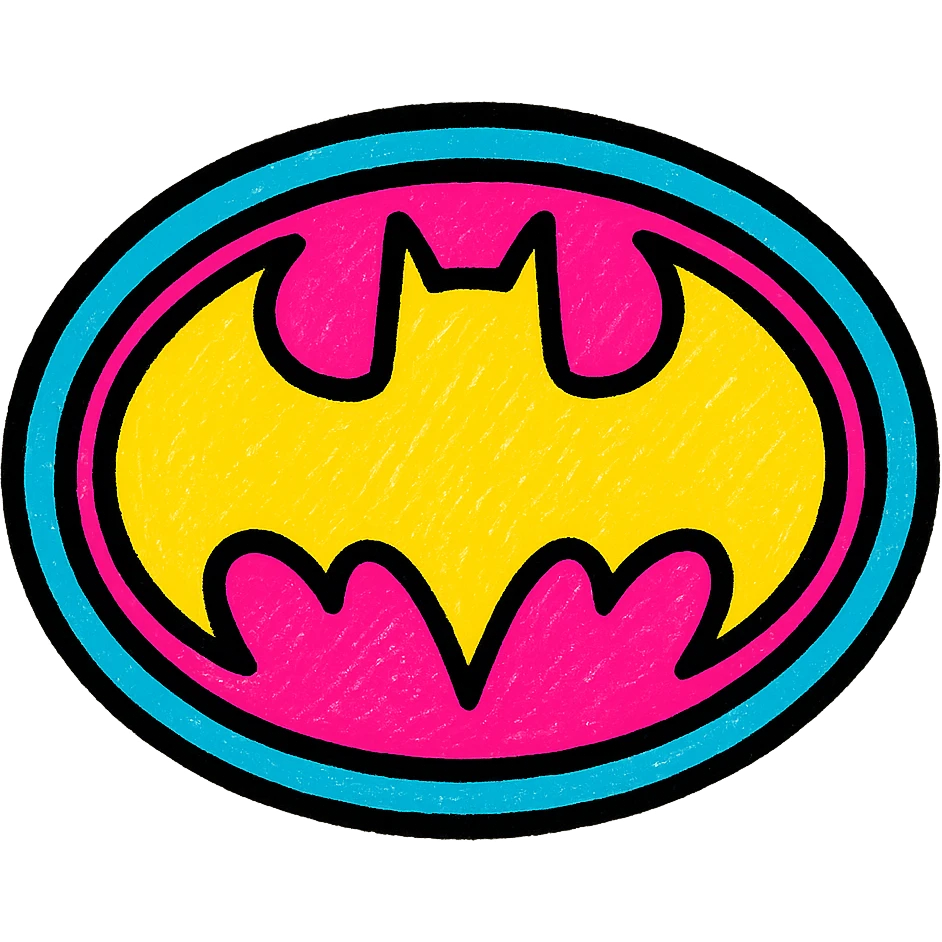 batman logo, pop art style, bright contrasting colors, comic book feel, no text emoji