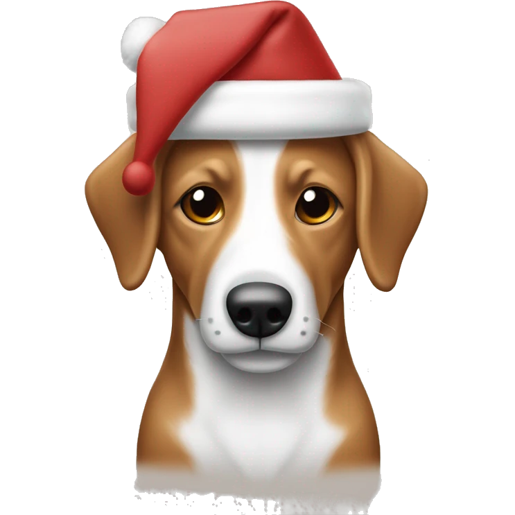 Perro salchicha color café claro y blanco con gorro de navidad  emoji