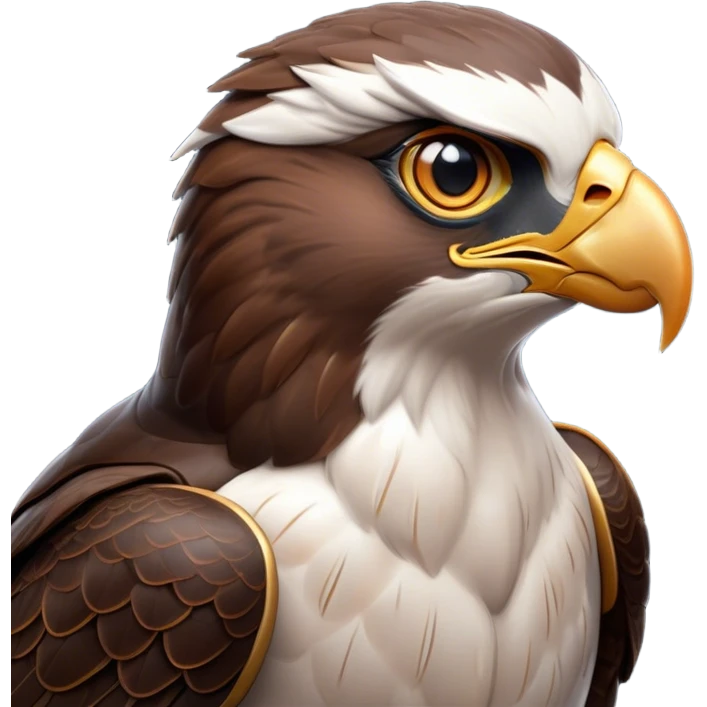 Cinematic Noble Falcon Portrait Emoji, Poised and majestic, with a streamlined, muscular build, a sharply hooked beak, and intense, piercing eyes that exude focus and speed, Simplified yet sharp and sophisticated features, highly detailed, glowing with a soft, amber radiance, high shine, intelligent and commanding, stylized with an air of aerial authority, focused and swift, soft glowing outline, capturing the essence of a watchful and confident falcon that appears ready to soar out of the screen with effortless power! emoji