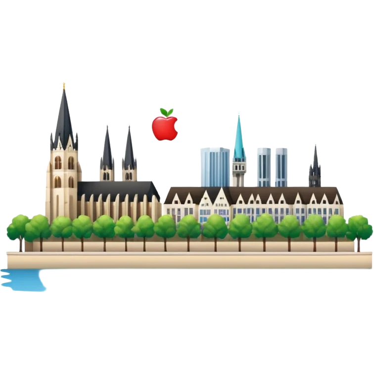 Rhine river and city skyline in Köln, Germany, apple emoji style, no border emoji