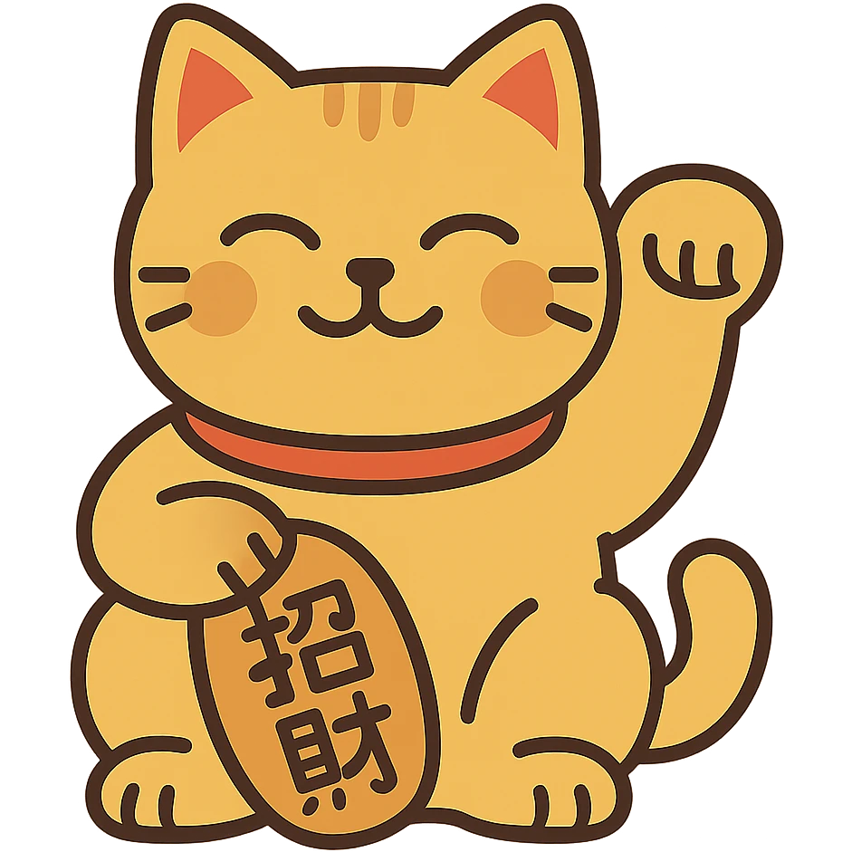 Gold Chinese lucky cat in a flat toon style  emoji