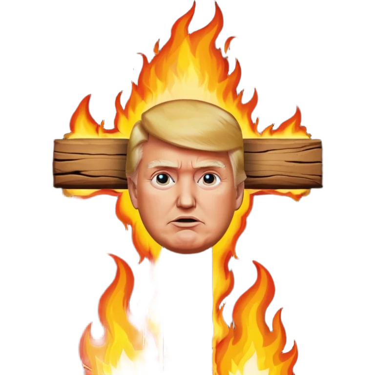 Trump on fire on a cross emoji