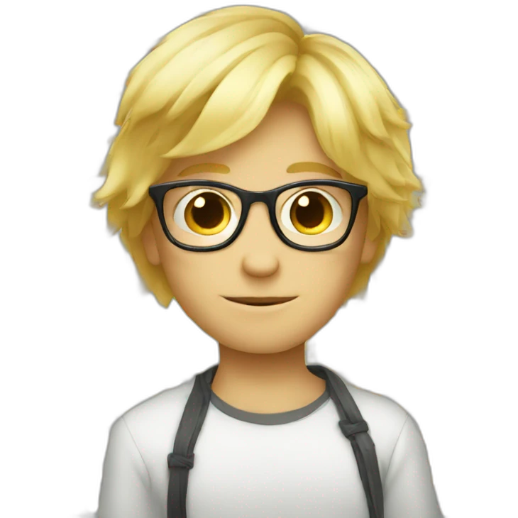Blondie Boy with hug hair wearing glasses and blink one eye emoji