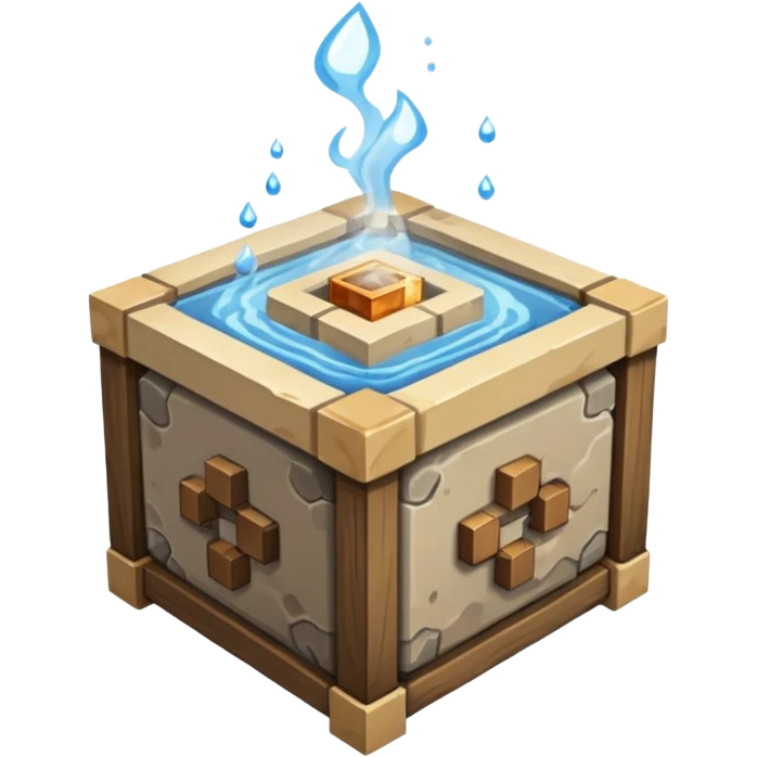 crafting table with tools, stone, wood, glass, sand, steam, water... like a minecraft style cube crafting table 100% like a minecraft table crafting emoji