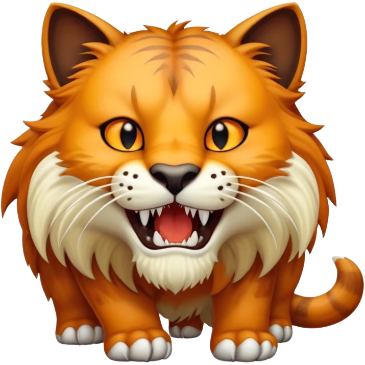 saber-toothed cat with a tiny body and 8-inch-long canine teeth that are ridiculously oversized compared to its minuscule body, extreme contrast emoji