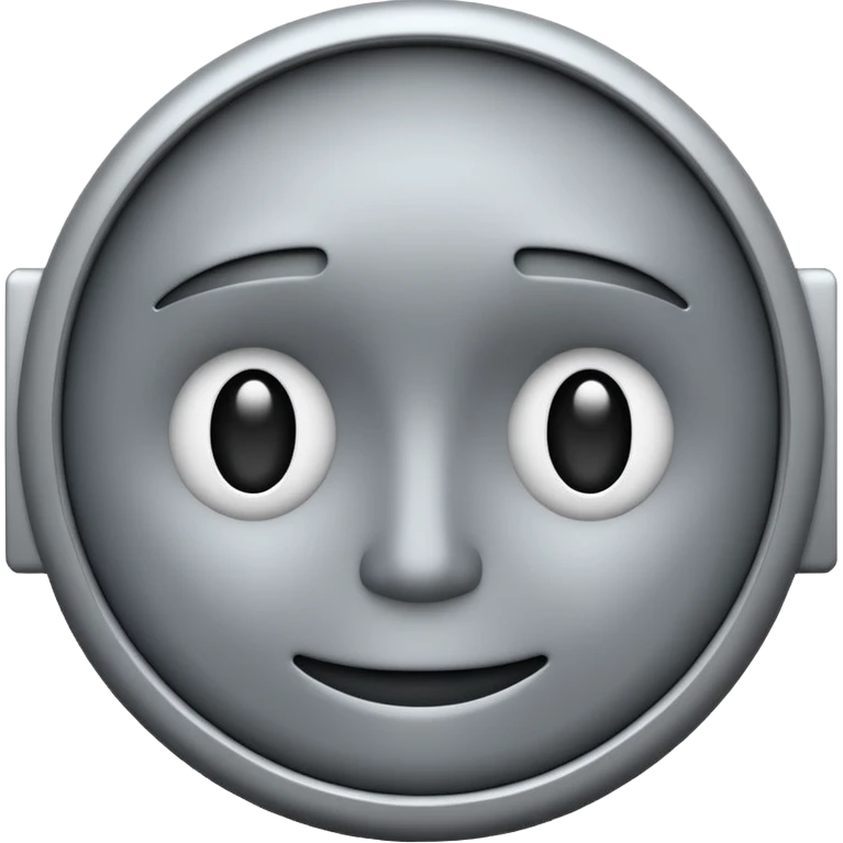minimalist illustration of a neutral gray emoji face, pixelated and metallic, representing emotional isolation through algorithms. cold tone, grayscale color palette, subtle noise texture, geometric and mechanical look, emotionless expression, digital abstraction, soft vignette on white background. emoji