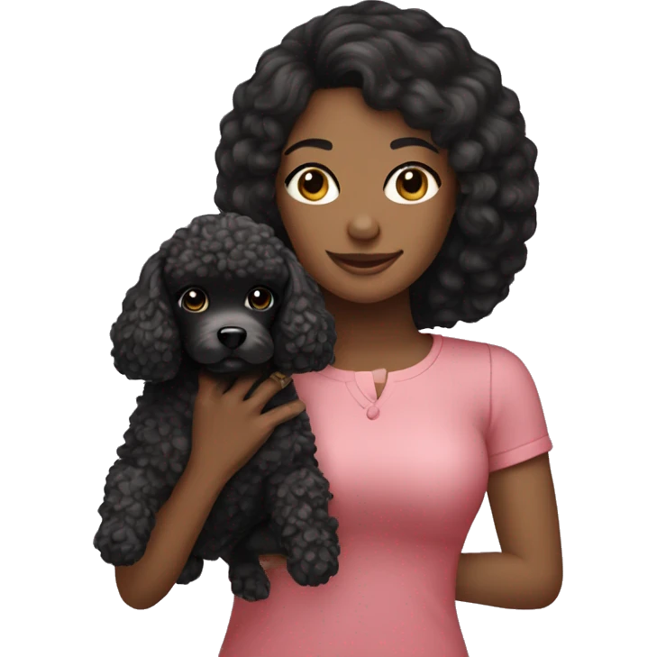 a black haired Women holding a tiny play poodle emoji