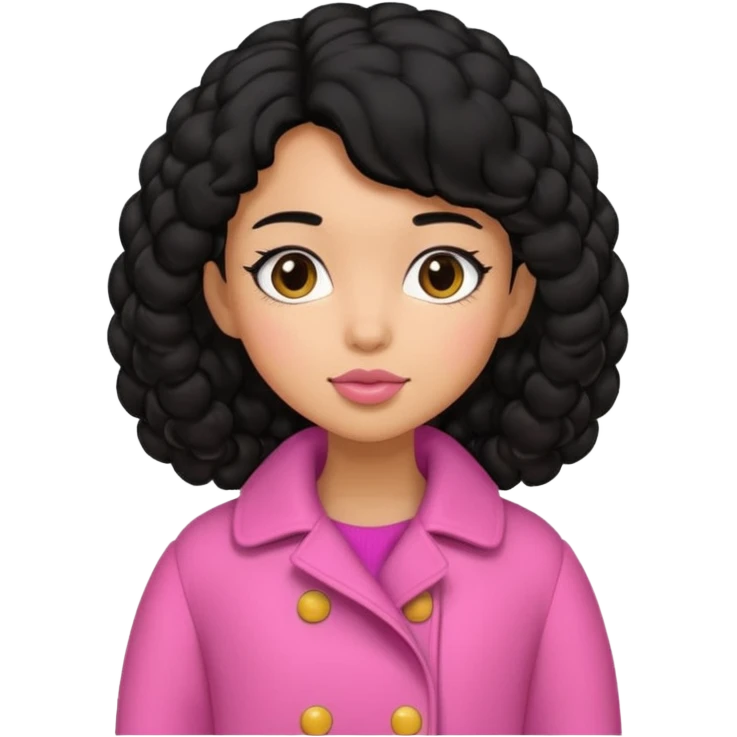 A caramel skinned girl that’s has puffy black hair in a puff skinny and wears a pink coat  emoji