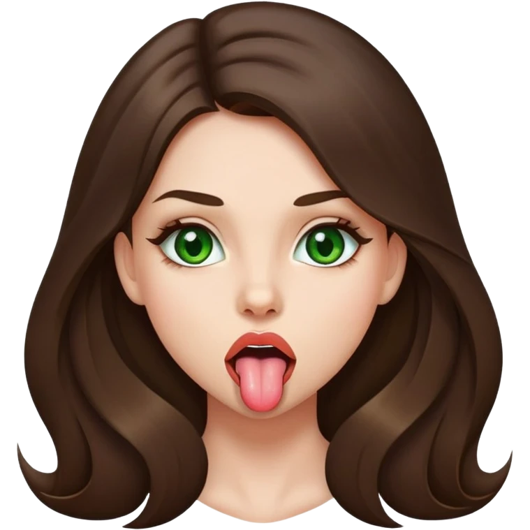 Girl sticking out tongue brunette long hair green eyes  pretty lips  emoji