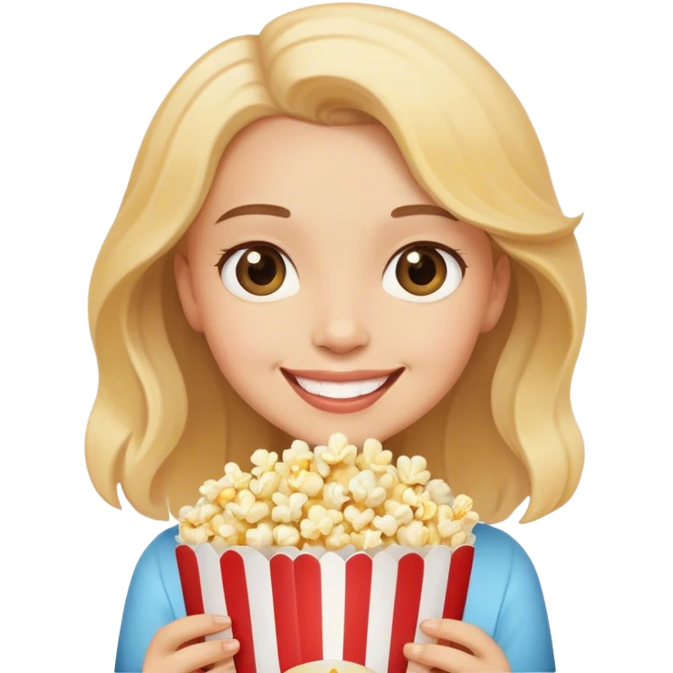 smiling girl with popcorn emoji
