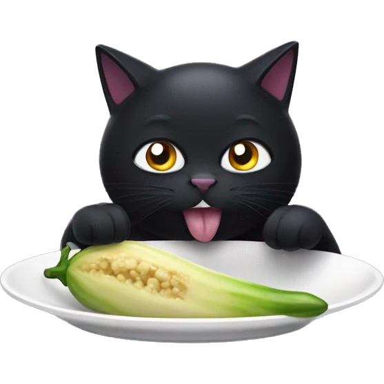 Black cat eating eggplant emoji