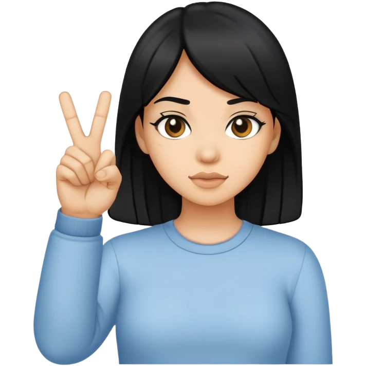 Light tan skin girl with black hair holding the middle finger emoji