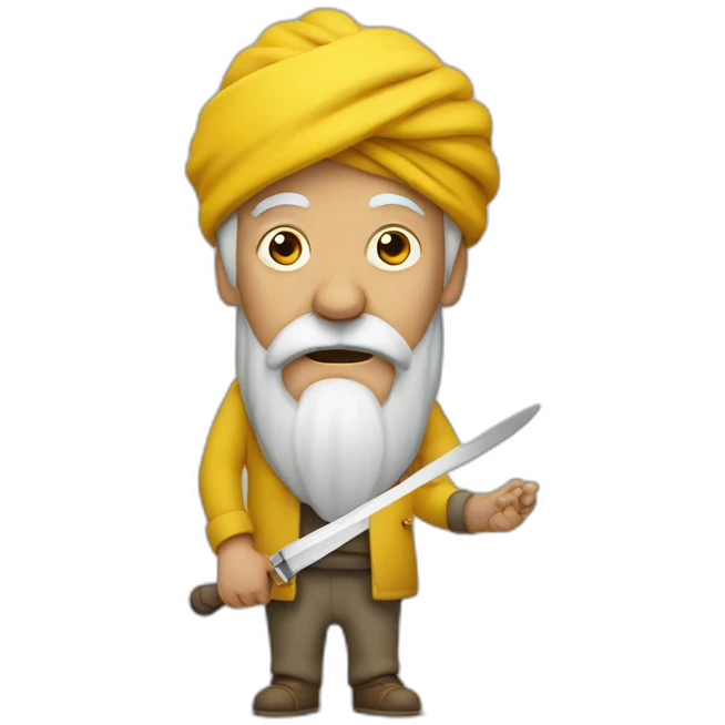 Old man in yellow turban with knife emoji
