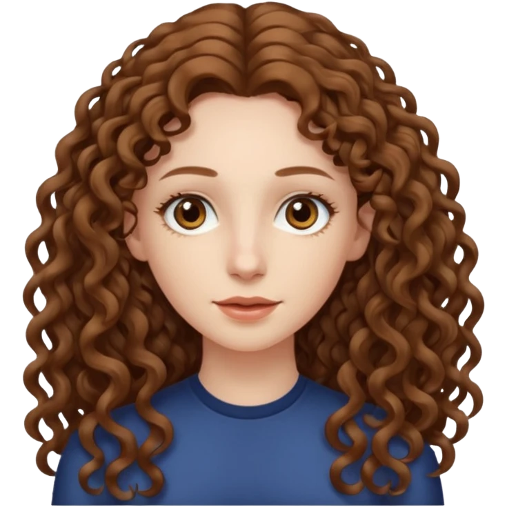 pale woman with brown curly very long hair, middle part. the hair is very long and very thin emoji