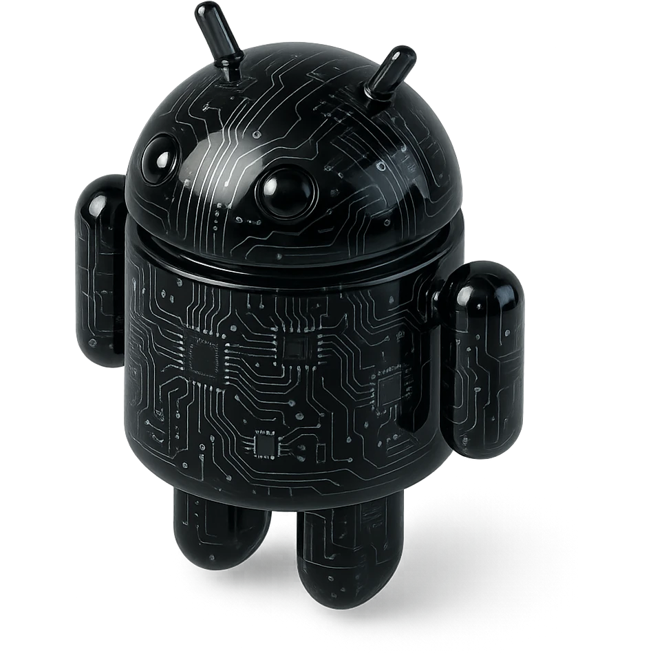android robot, black, shiny, with circuit patterns, futuristic, glossy circuit style emoji