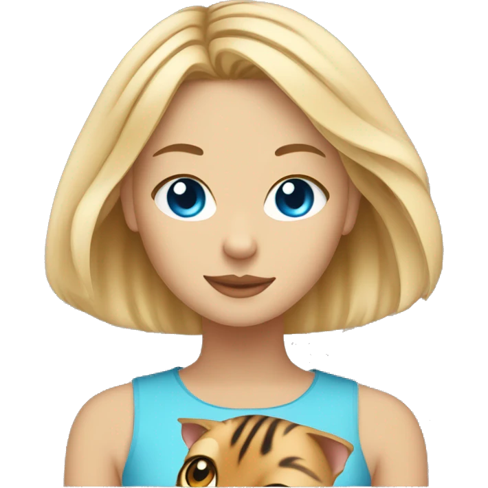 blonde girl with blue eyes and a bengal cat emoji