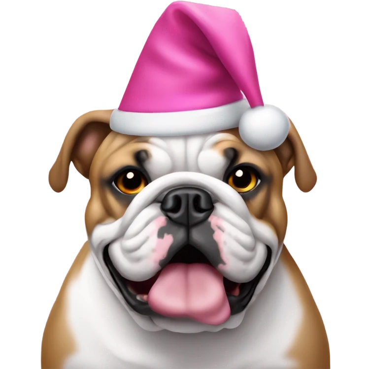 English bulldog wearing a pink Christmas hat  emoji