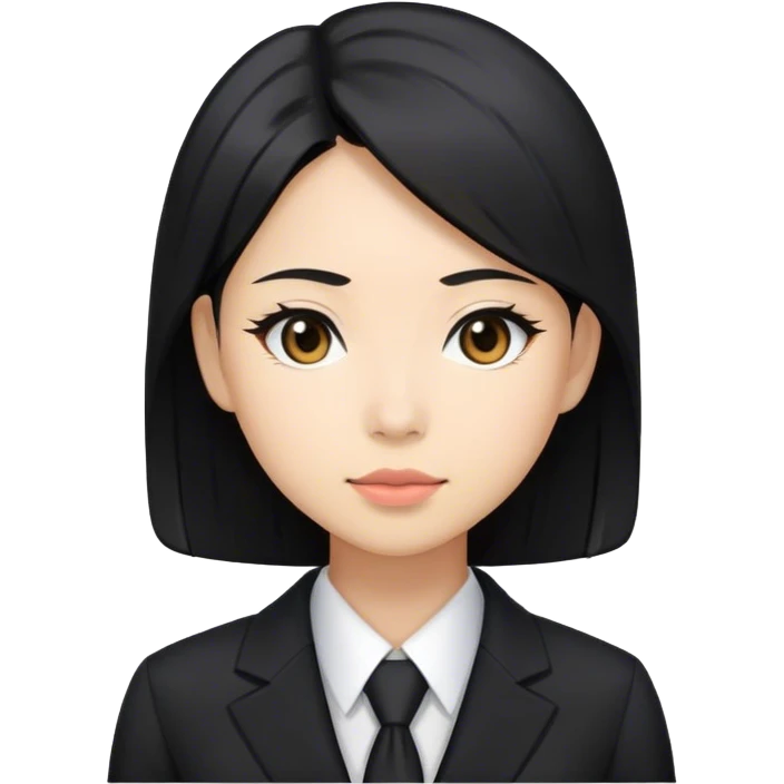 Japanese business woman with light skin tone and black hair, wearing black suit emoji