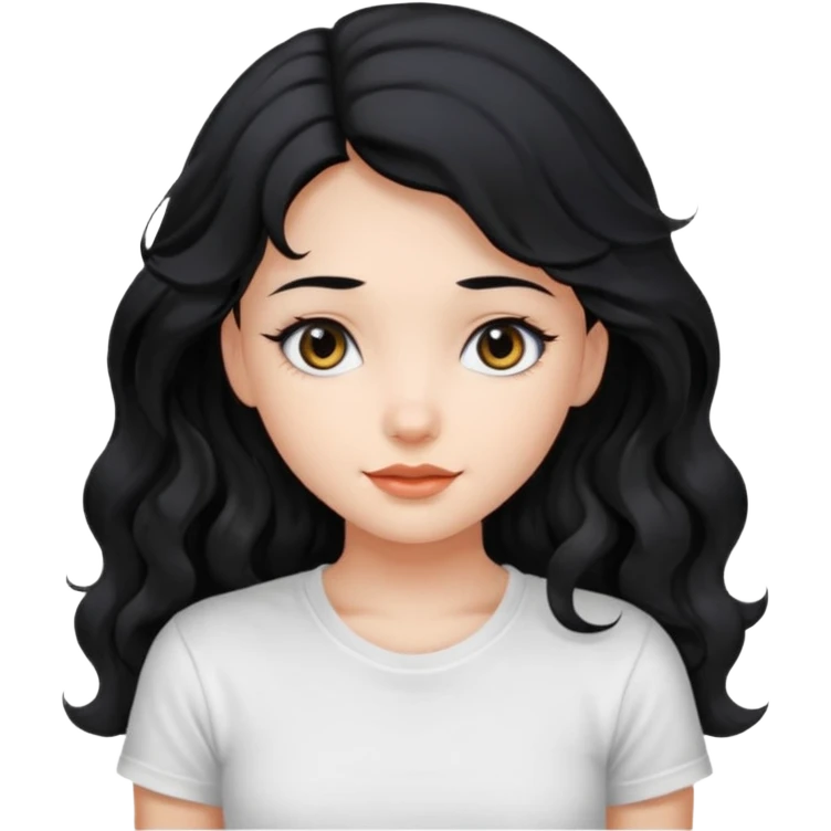 Cute beautiful girl,Black hair,wavy long hair, Black eyes, white T-shirt emoji