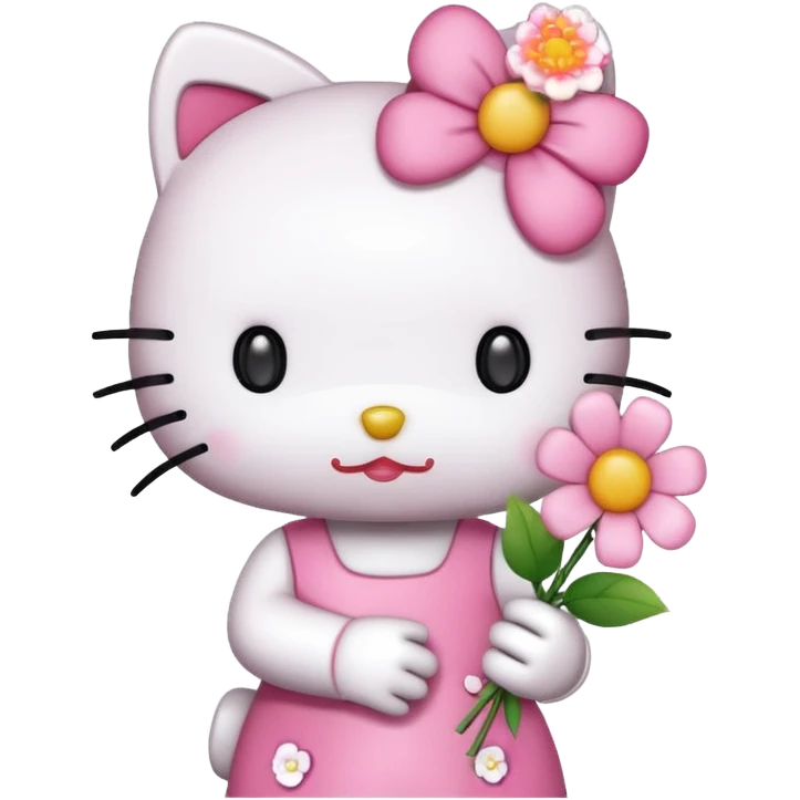 Hello Kitty with flowers in her hand emoji