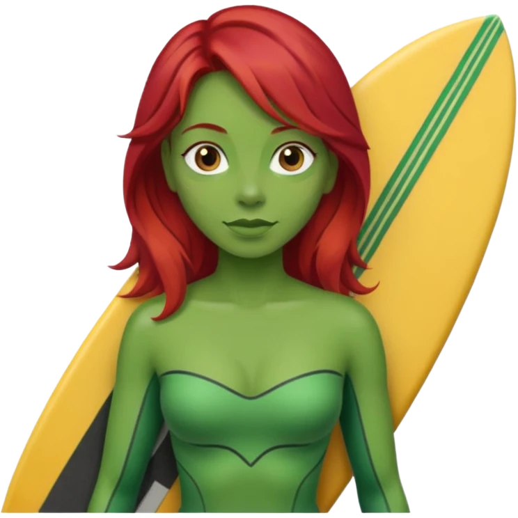 red hair green skin woman with surfboard emoji