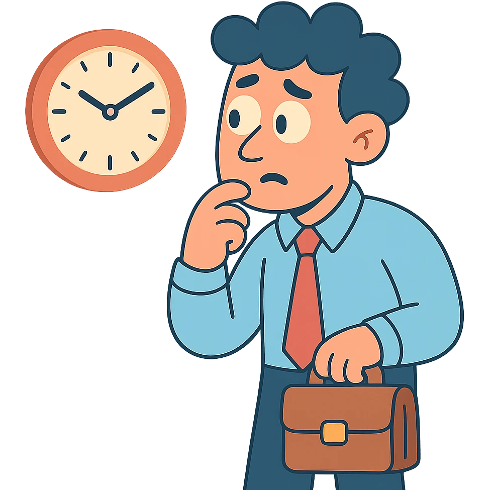 office worker looking at a clock emoji
