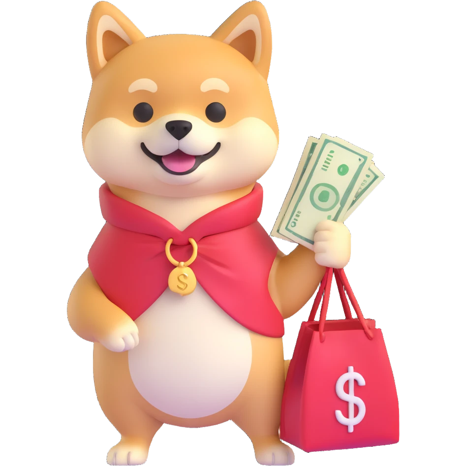 shiba inu with a bag of money emoji