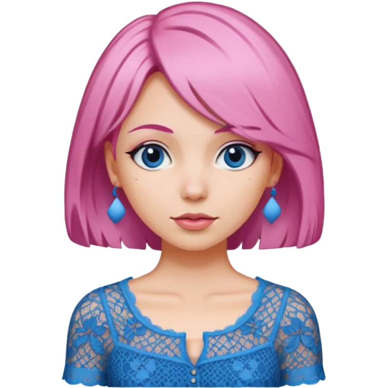 pink haired woman with lace patterned blue top emoji