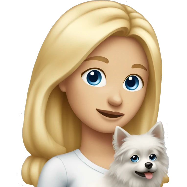 Blonde girl blue eyes holding spitz  emoji