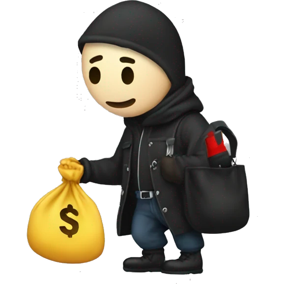 Thief stealing money bag with the word Toptier embroidered on it emoji