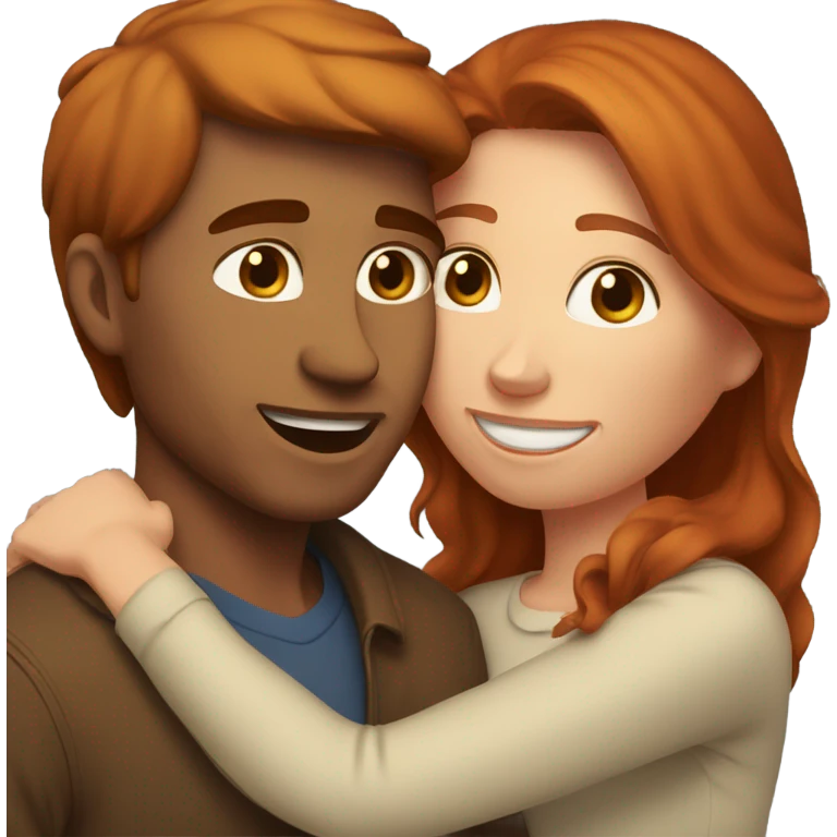 Redheaded woman and brown haired man cuddling by the fireplace emoji