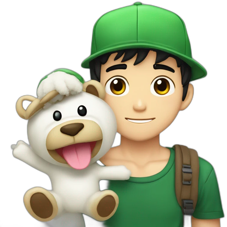 Fernanfloo con gorra de luigui y una rana de peluche sentada en su hombro emoji