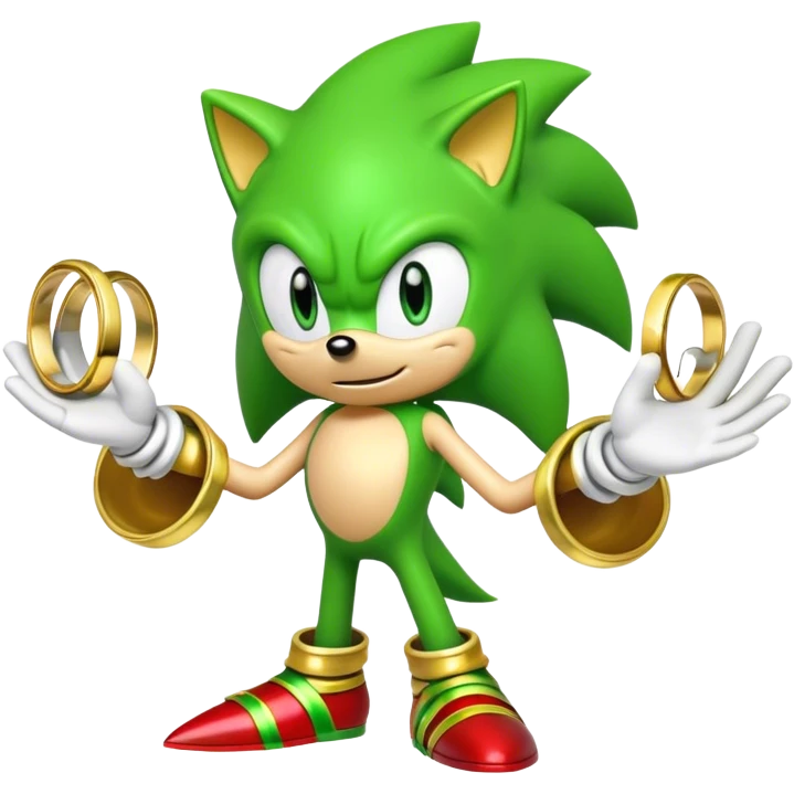 green Sonic with different colour and hand full of gold rings  emoji