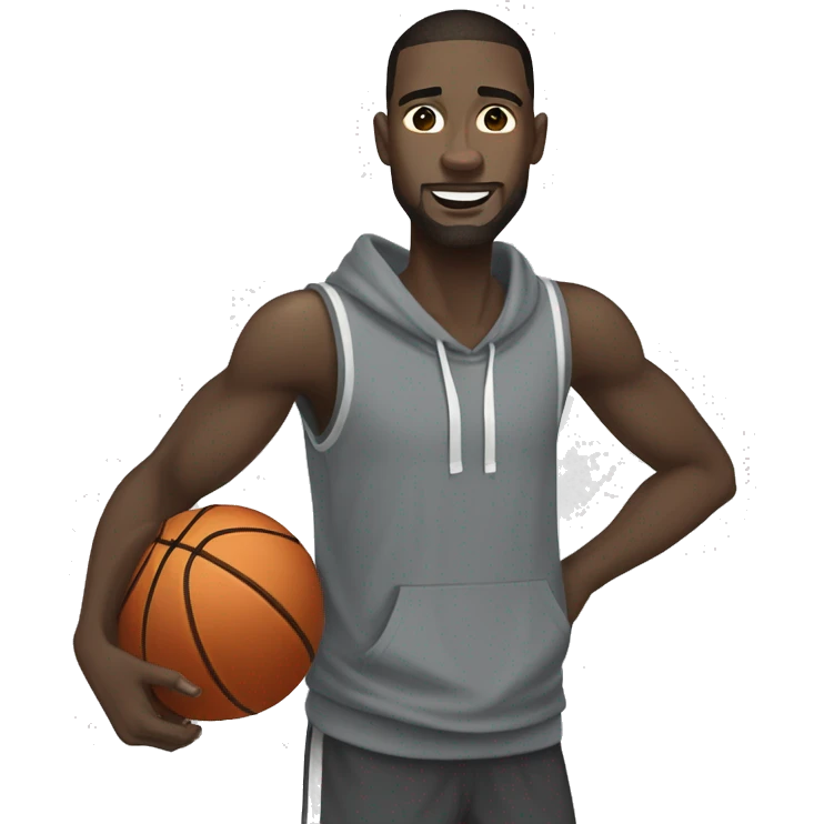tall pale skinned man with dark hair wearing gray hoodie dunking a basketball emoji