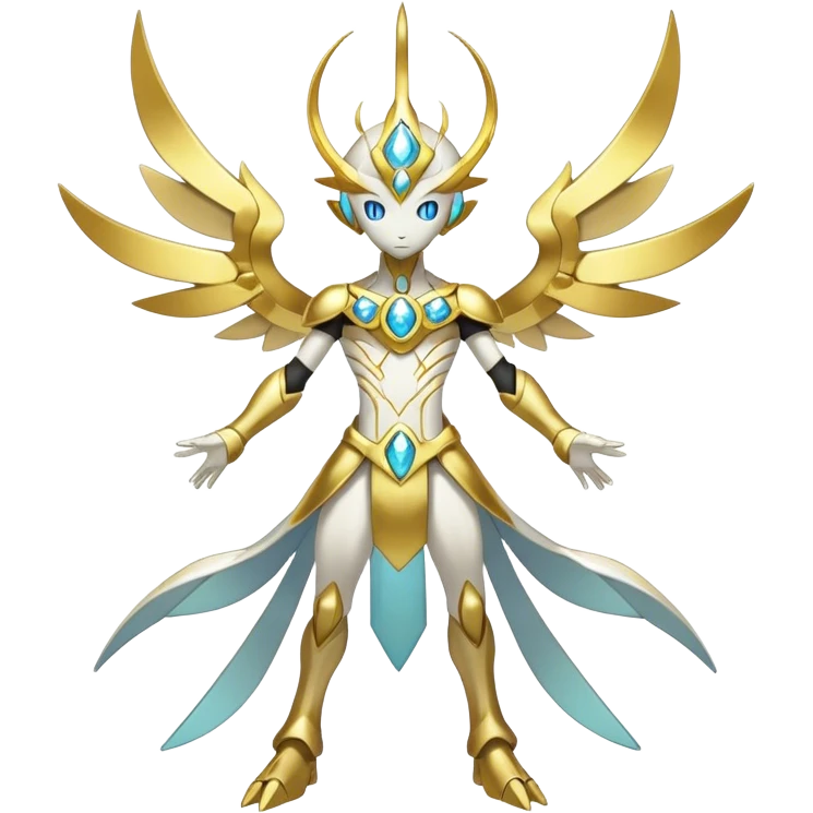 Shiny Futuristic Celestial Godly Divine Ethereal Magical Fakemon-Pokemon-Digimon-Spectrobes-fusion, full body emoji