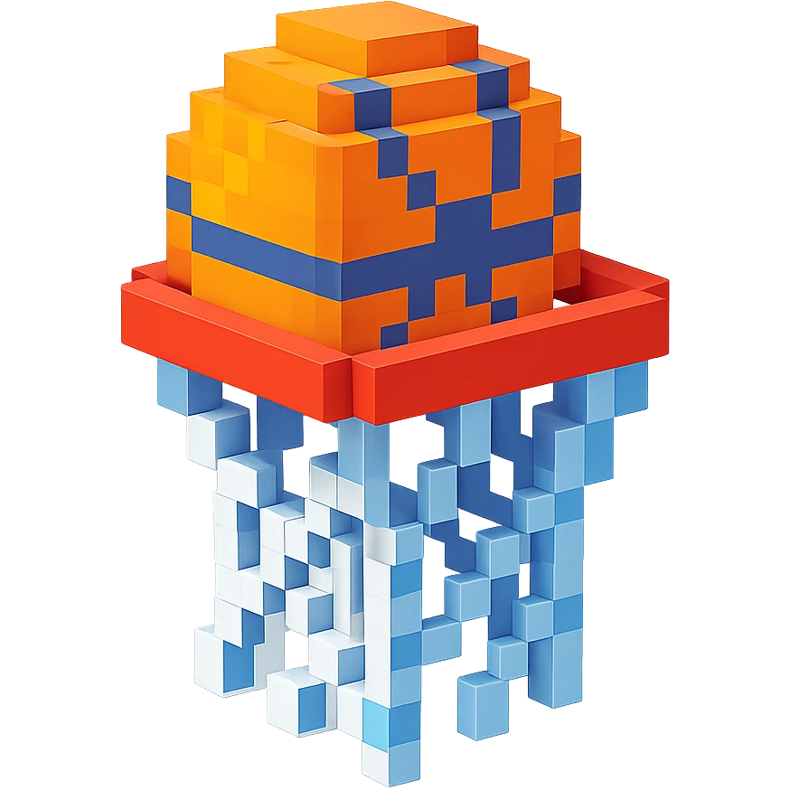 Voxel-style basketball in a net, no background, variation 4. emoji