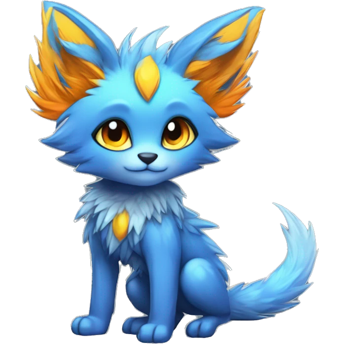 Anthro-Edgy-Cool-Blue-Orange-Yellow-Contrast-Colors-Fantasy-Fur-Sona-Chibi-Shiny-Fakémon-Hybrid full body emoji