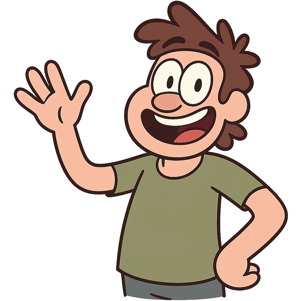 a cartoon character waving hello, cheerful emoji