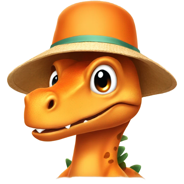 An orange dinosaur with a sun hat emoji