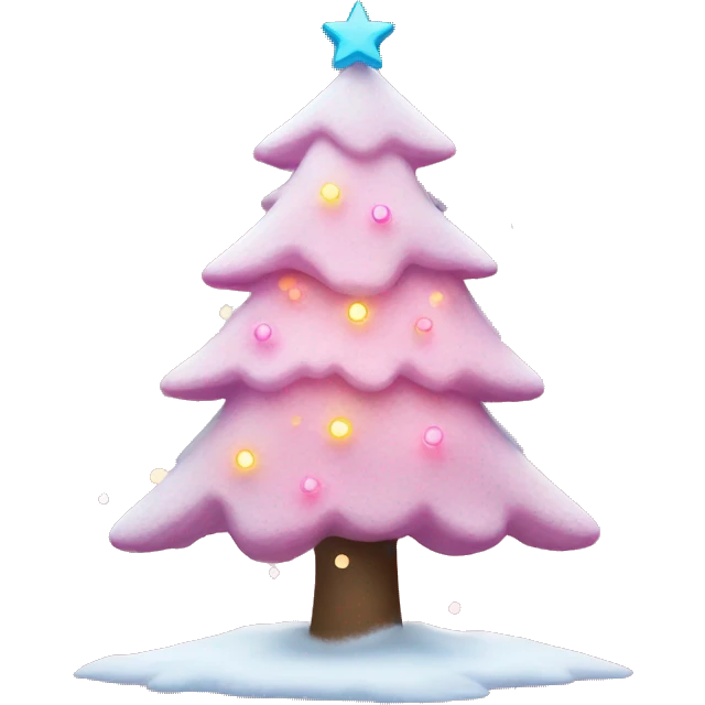 Snowy pink Christmas tree with colorful string lights emoji