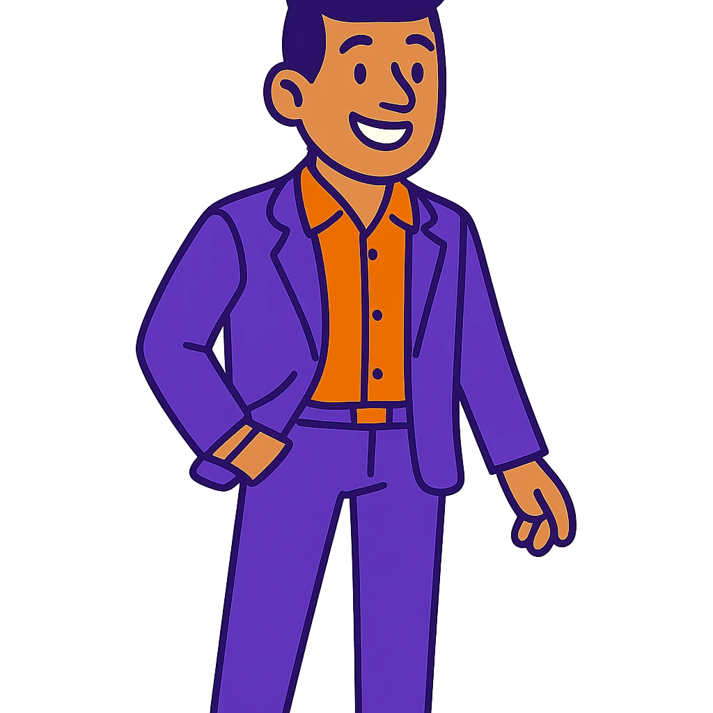 guy in a purple suit, business casual, vibrant toon style, bold colors, clean lines emoji