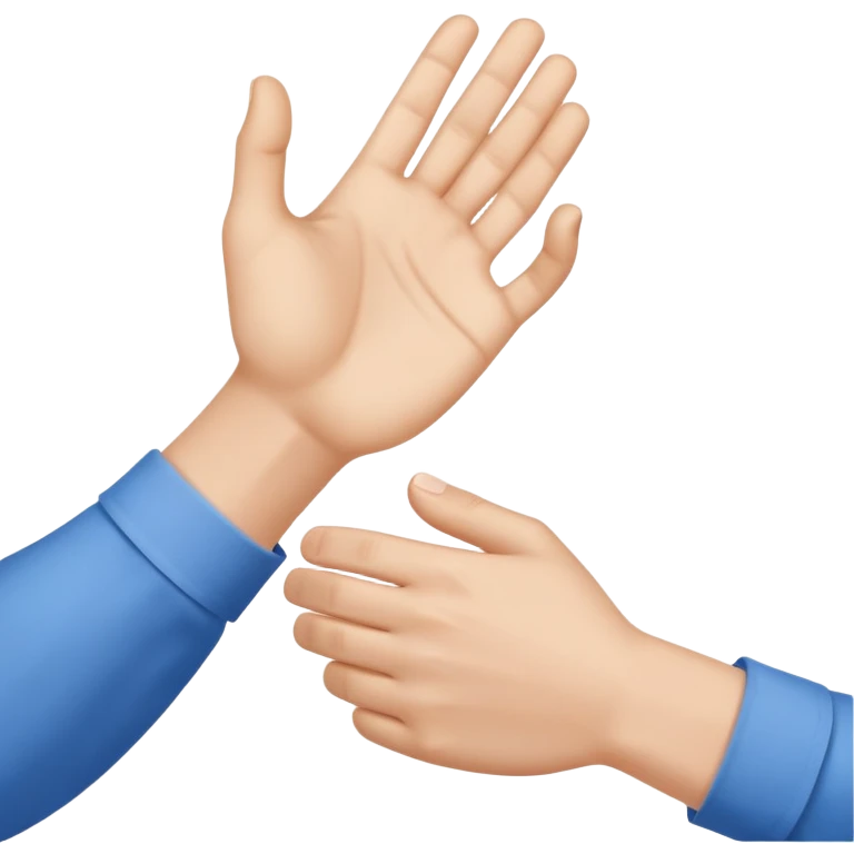 Close-up of a handshake gesture, both hands wearing blue shirt sleeves emoji