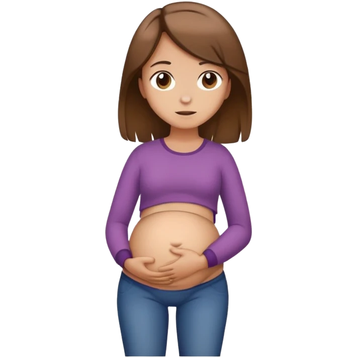 Girl with brown medium length hair with stomach ache full body  emoji